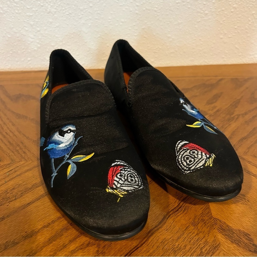 TALLIA Black Embroidered Enrico Bird Men's Shoes Size 8